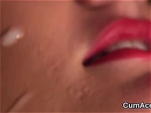 Wicked woman gets jizz shot on her face swallowing all the fluid